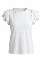 White t-shirt with ruffled sleeves on a white background