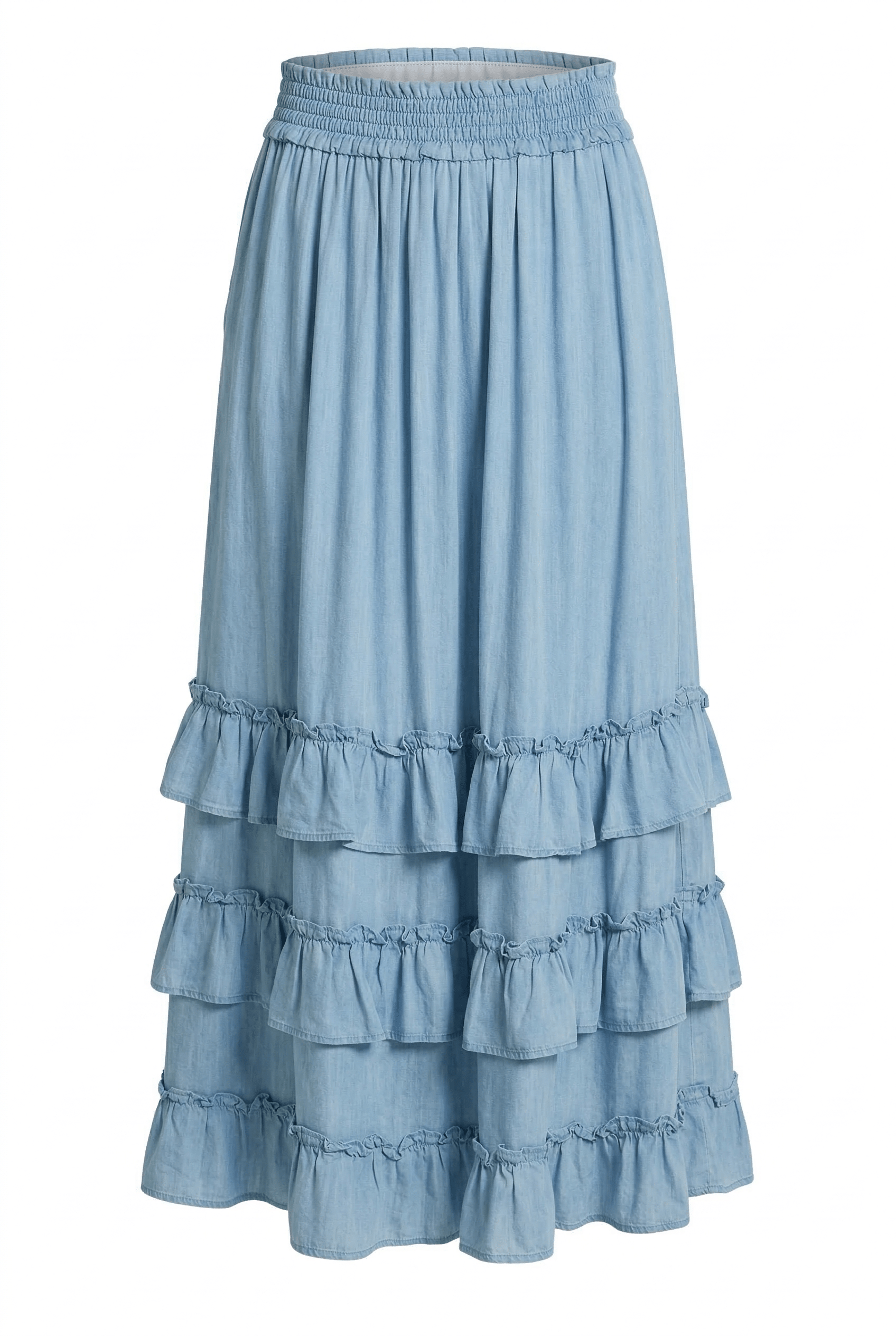 Blue tiered skirt on a white background