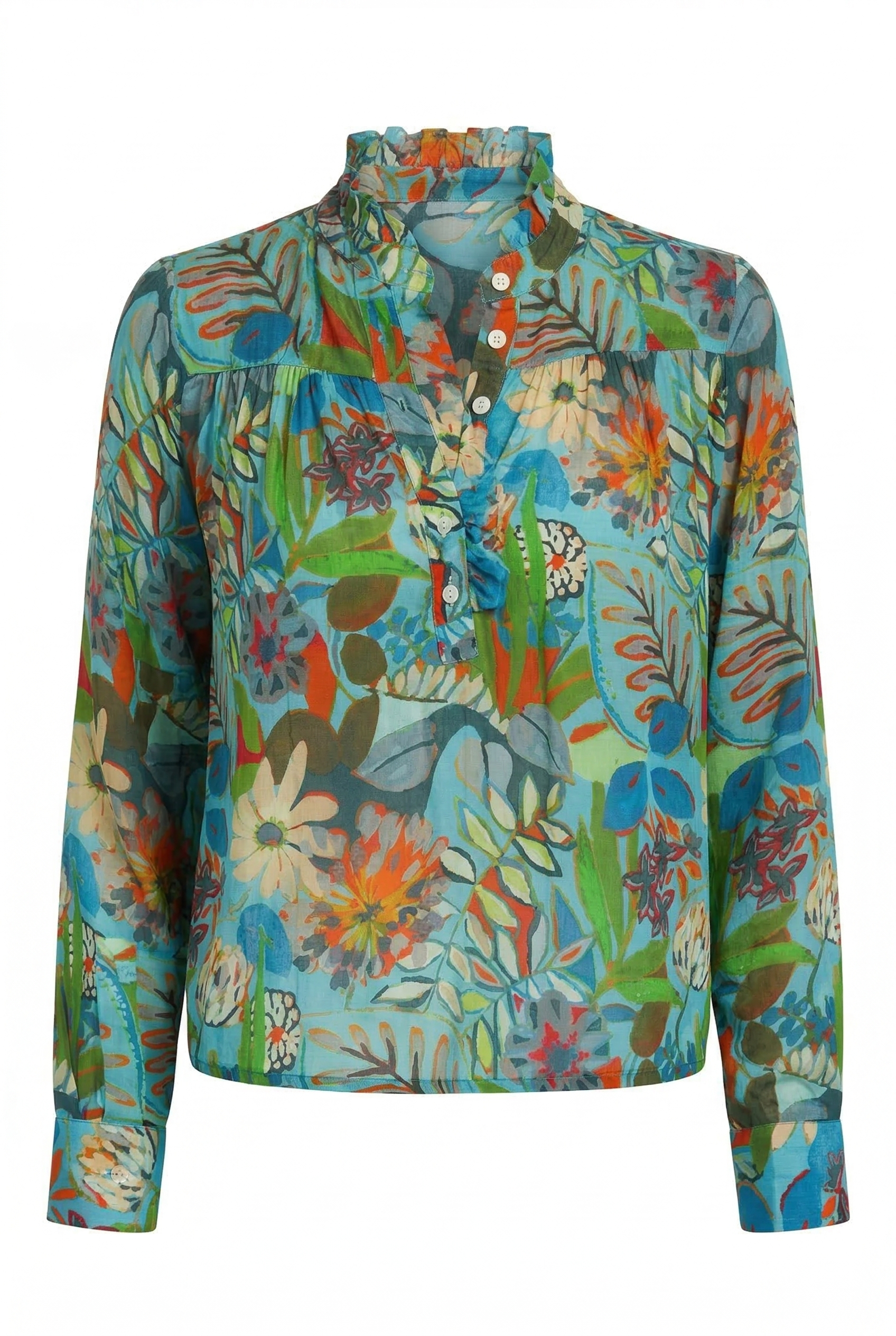 Colorful floral patterned shirt on a white background