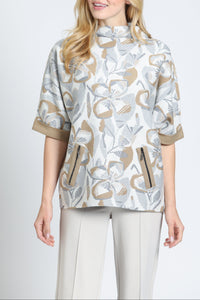 Abstract Bloom Sweater With Contrast Cuffs