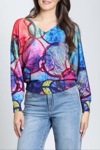 Overlapping Circles V-Neck Pullover Sweater