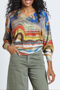 Marbleized Earth V-neck Pullover Sweater