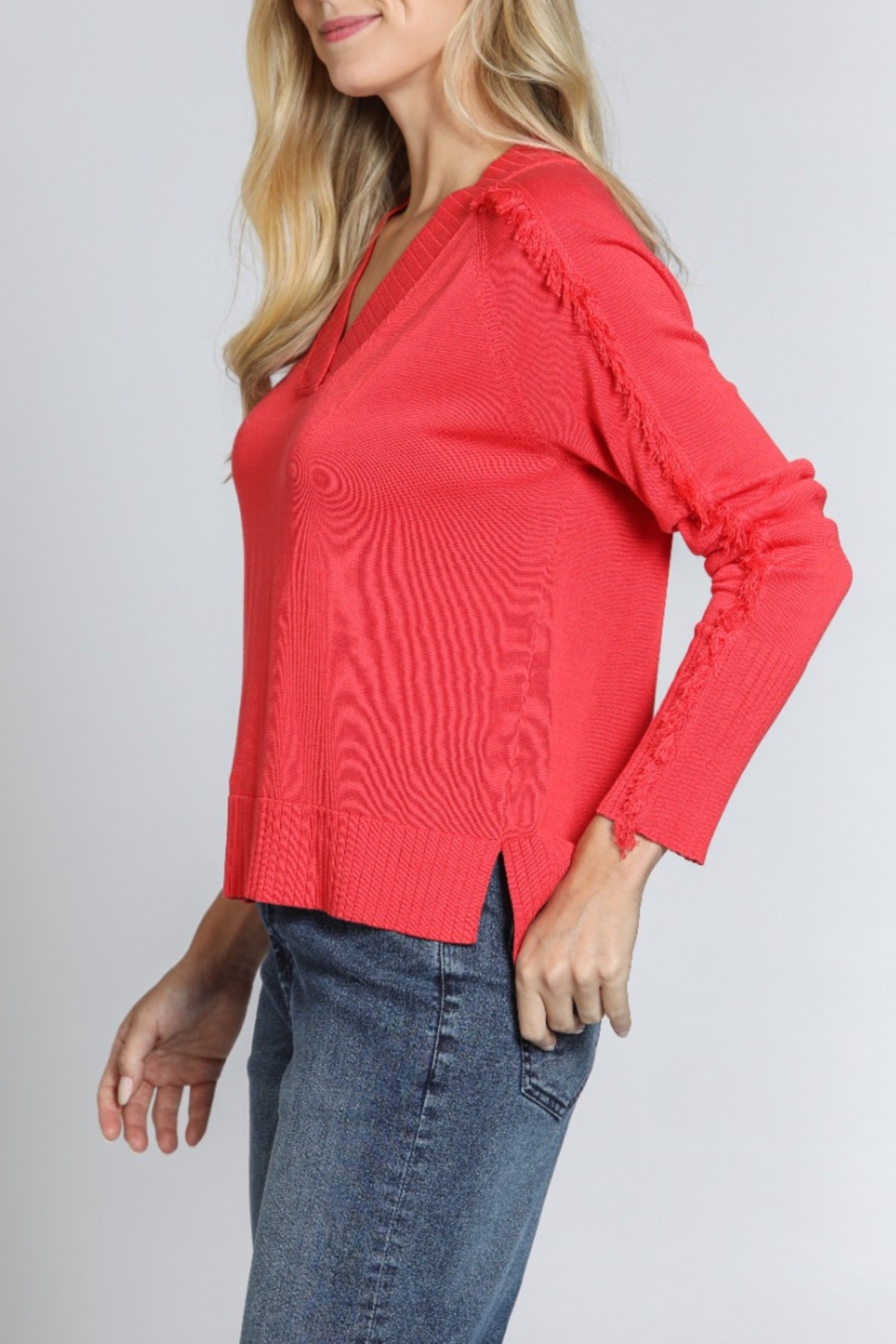 【HI FI FNK】Charming V-neck Knit Fringed V-Neck Sweater – APNY