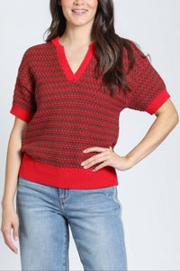 Interlocking Zig-Zag V-Neck Polo