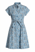 Blue patterned dress on a white background
