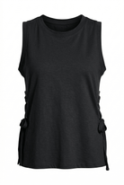 Black sleeveless top with side slits on a white background