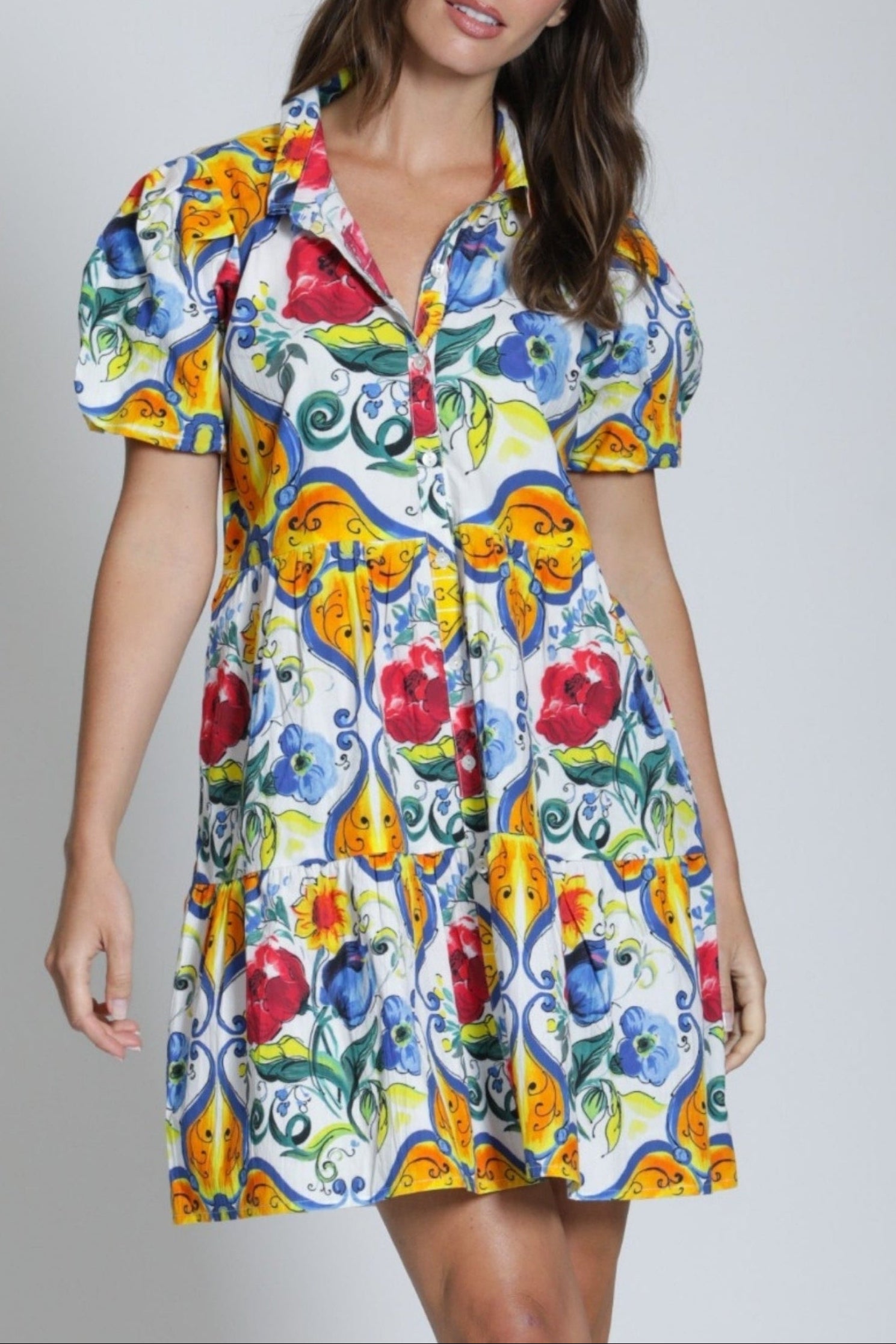 flounce shirt dress White Cotton Flounce Dress, Ruffle Sleeve Shirt Dress