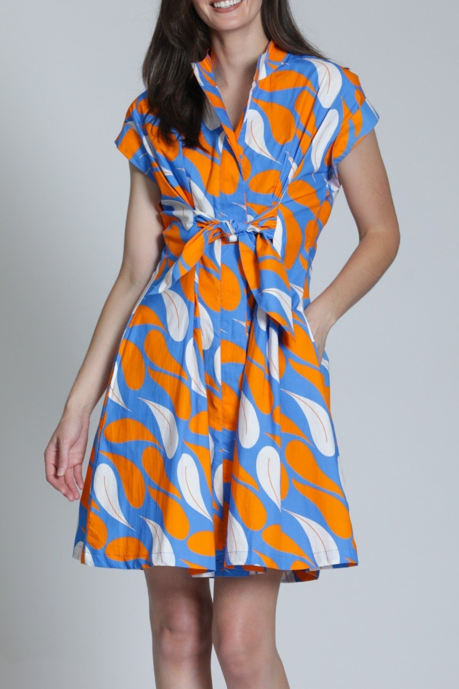 self tie shirt dress Royal Blue Print Self Tie Waist Shirt Dress SSYS