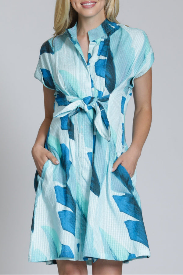 Short Sleeve Shirt Dress With Self Tie