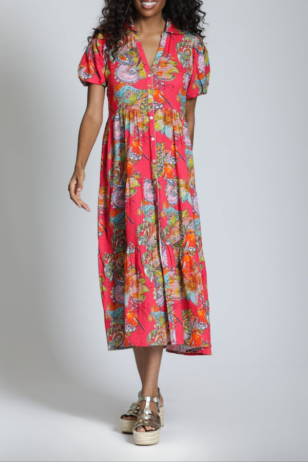 Tiered Puff Sleeve Shirt Dress