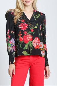 Split Neck Top With Smocked Cuffs