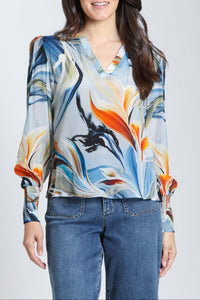 Split Neck Top With Smocked Cuffs