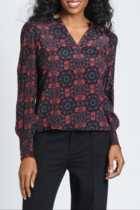 Split Neck Top With Smocked Cuffs