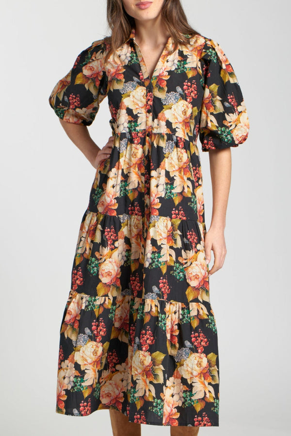 Long Tiered Dress With Elbow Sleeves