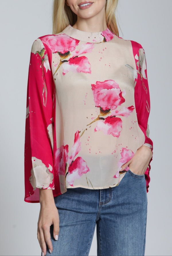 Banded Collar Belle Sleeve Blouse