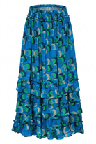 Blue and green patterned skirt on a white background