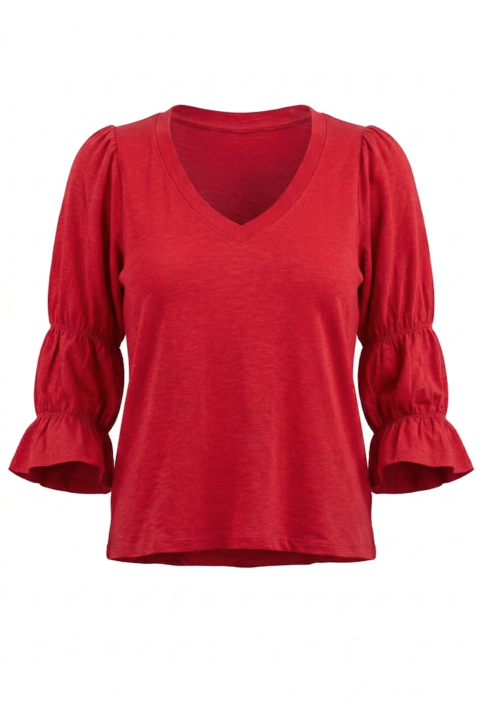 Red blouse with puff sleeves on a white background