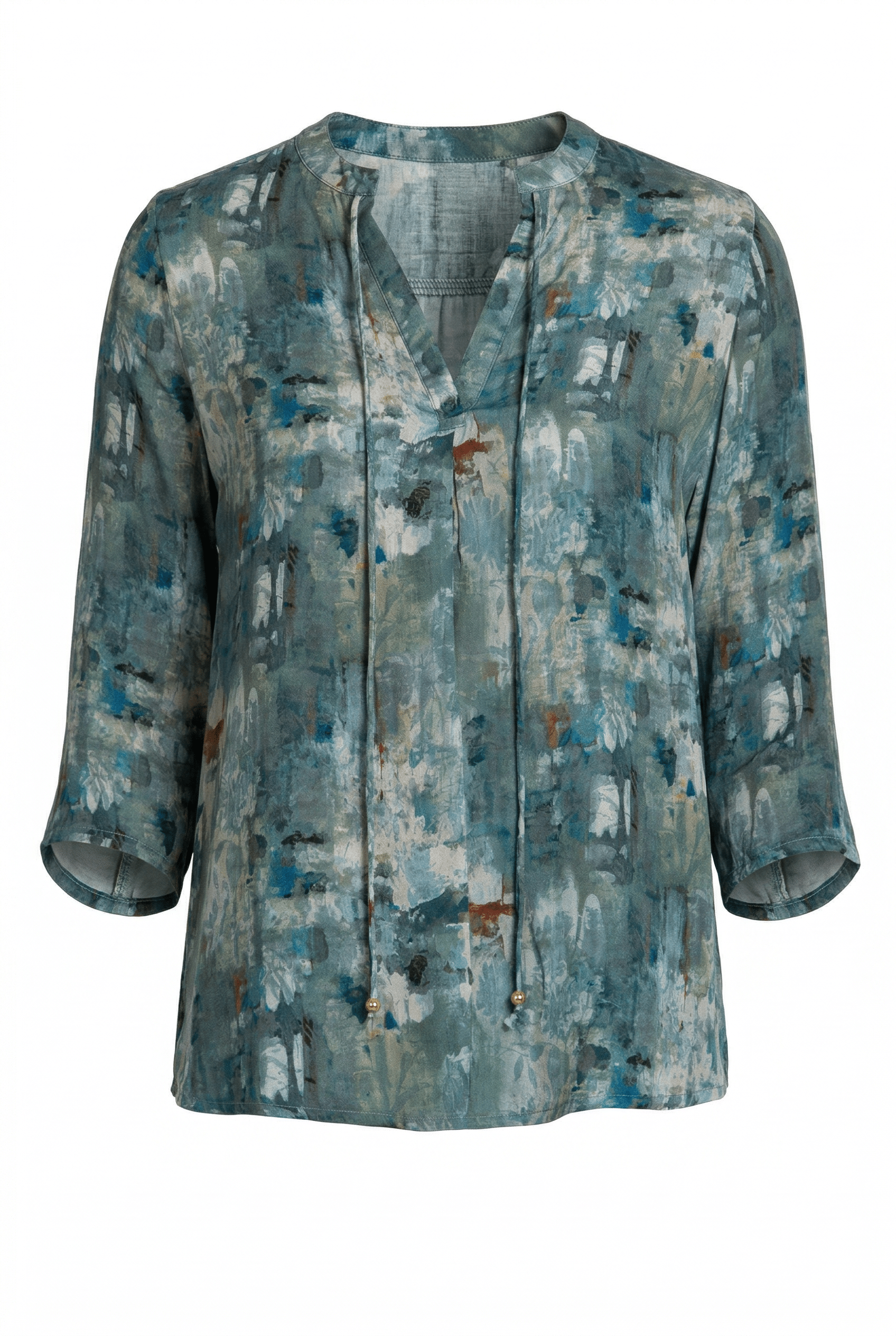 Blue abstract patterned shirt on a white background
