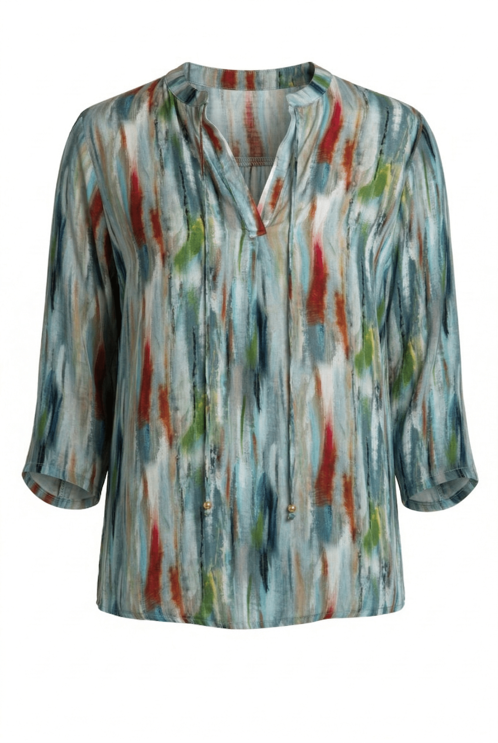 Multicolored patterned blouse on a white background