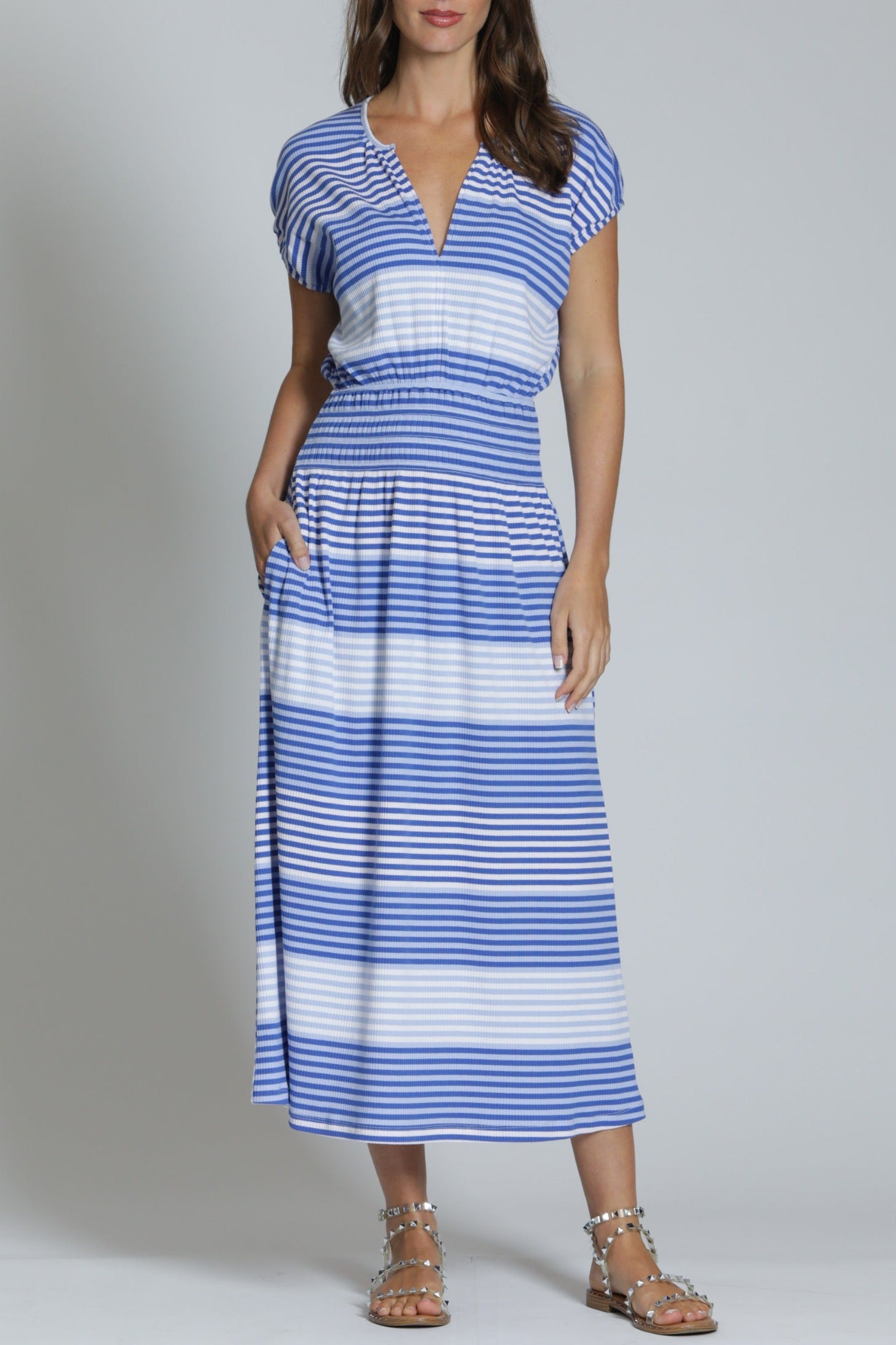 APNY Women's Stripe Jersey Midi Dress - Blue - Casual dresses APNY Women's Stripe Jersey Midi Dress - Blue - Casual dresses