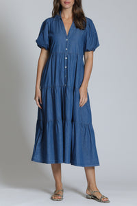 Long Tiered Dress With Puff Sleeve
