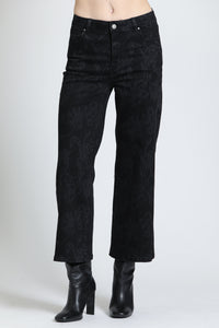 Wide Leg Crop Raw Edge Hem - Smoky Black