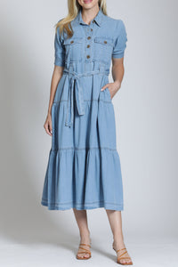 Tiered Dress With Front Patch Pocket