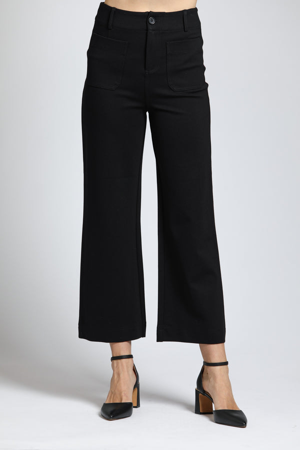 Ponte Cropped Wide Leg Pant With Patch Pocket - Black