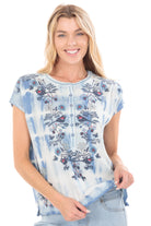 Indigo tie-dye split neck pull-over with embroidery INDIGO Front APNY