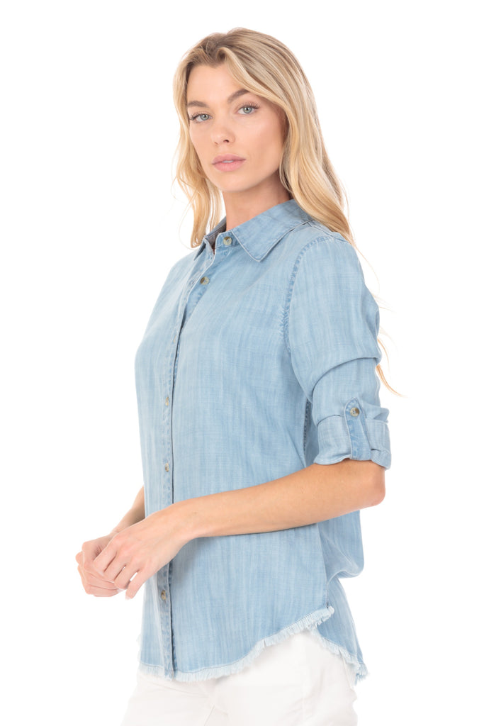 Tencel Shirt Frayed Hem Side APNY