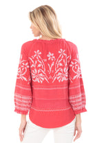 Embroidered Mix Media Peasant Top-Geranium Back APNY