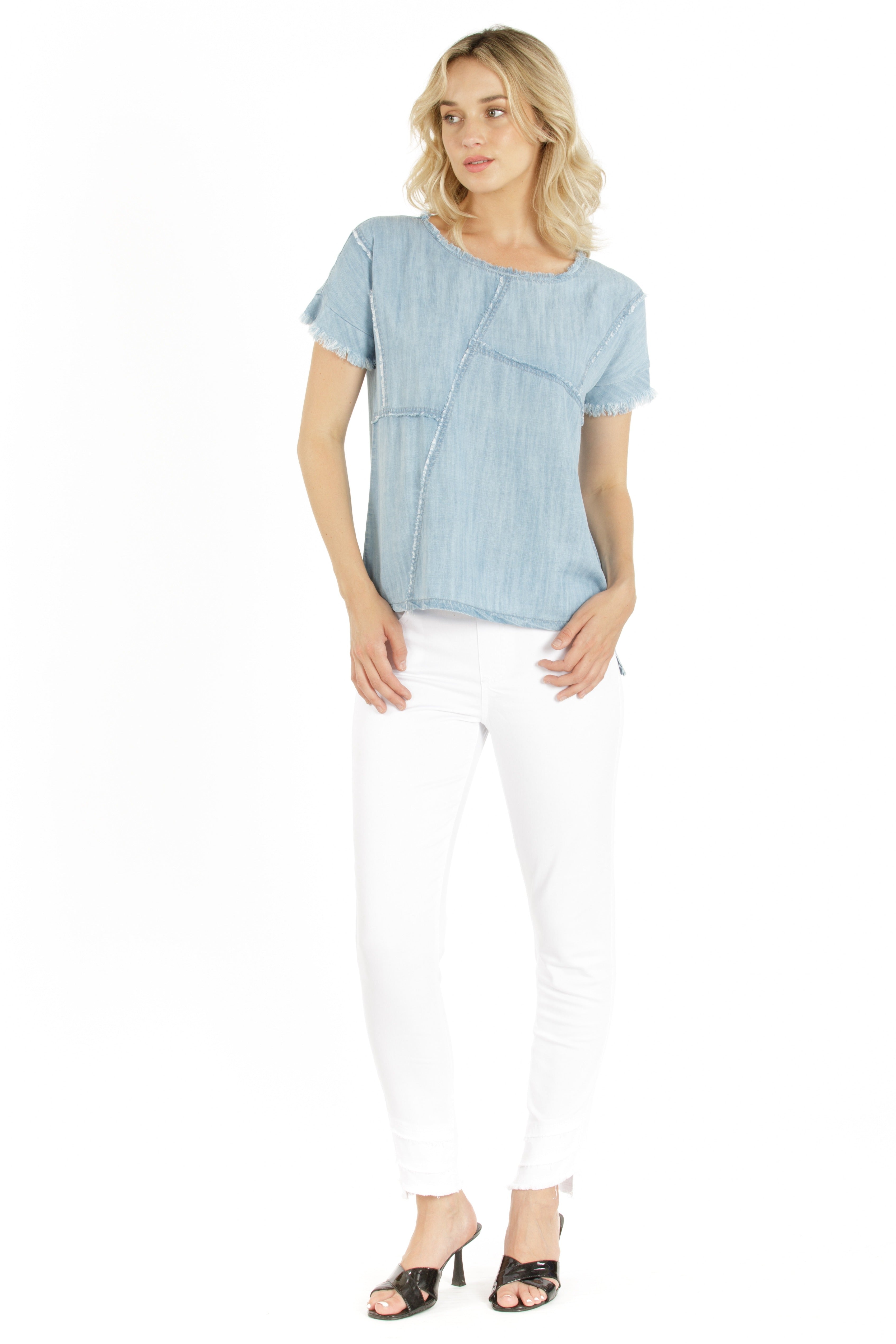 Patched Tee with Frayed Seams INDIGO Full APNY