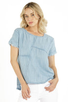 Patched Tee with Frayed Seams INDIGO Front APNY