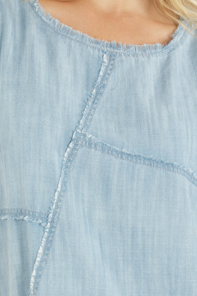 Patched Tee with Frayed Seams INDIGO Neck APNY