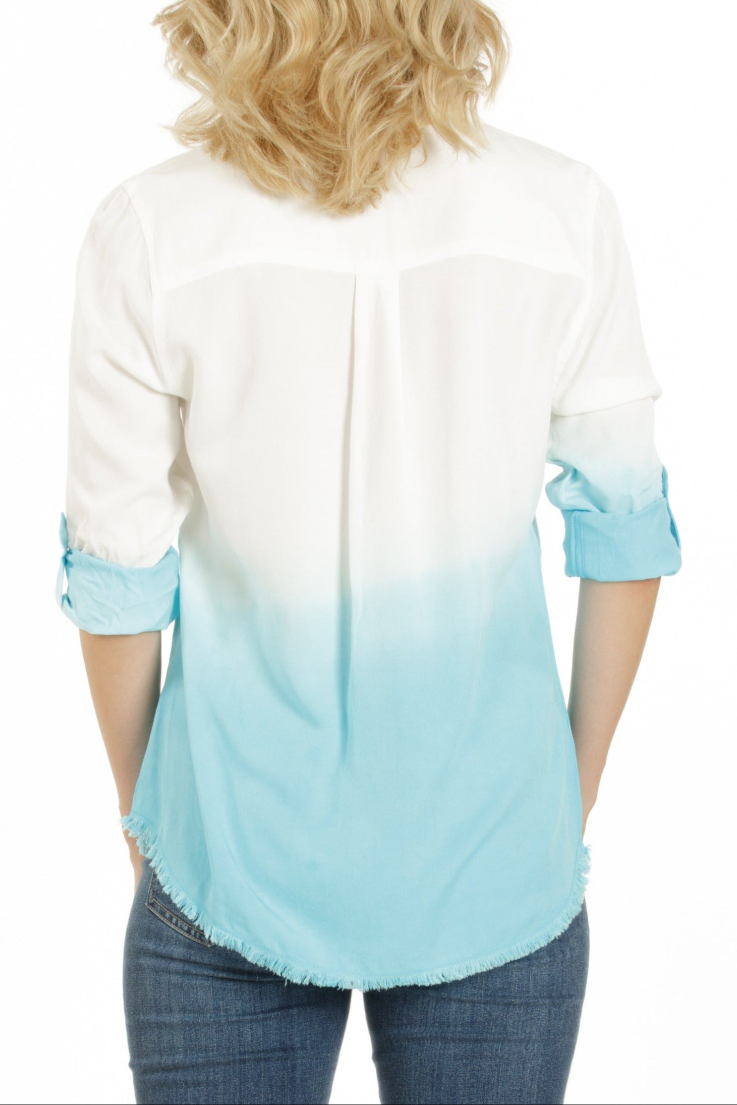 Dip dye shirt with frayed hem Turquoise Back APNY