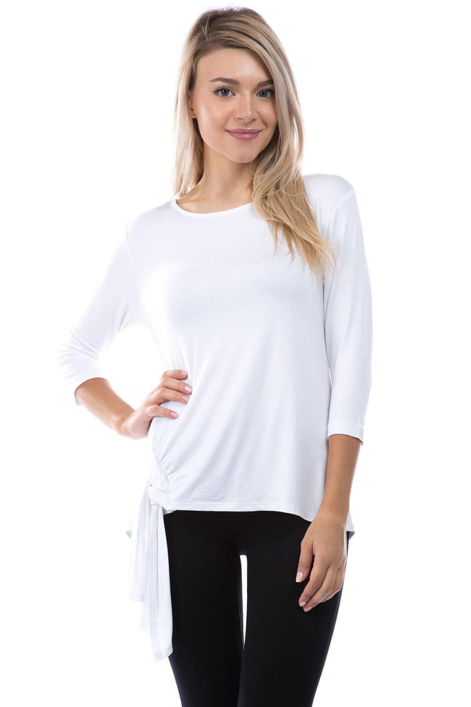 3/4 Sleeve Side Tie White Front APNY