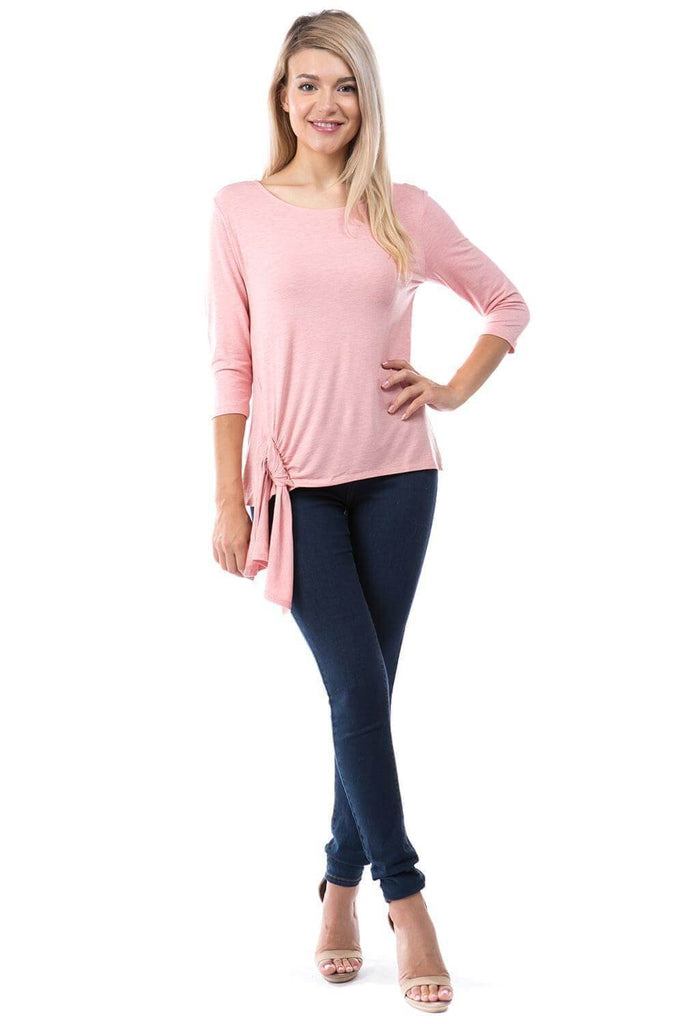 3/4 Sleeve Side Tie Heather Coral Full APNY