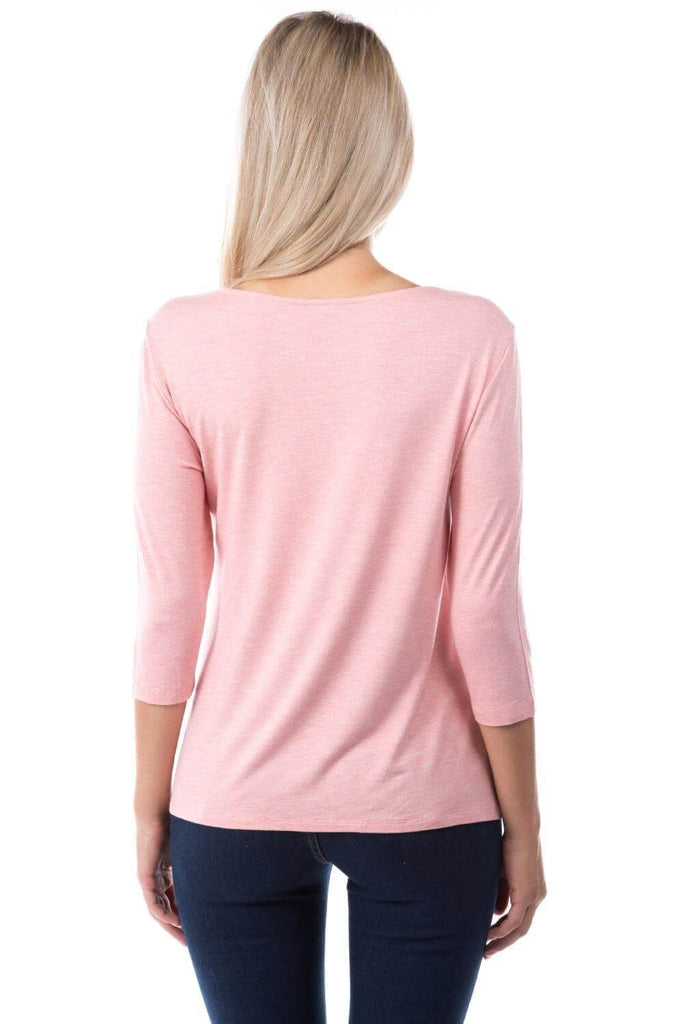 3/4 Sleeve Side Tie Heather Coral Back APNY