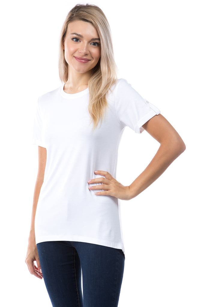 Crew Neck Short Sleeve with Hi-Low Hem Front APNY