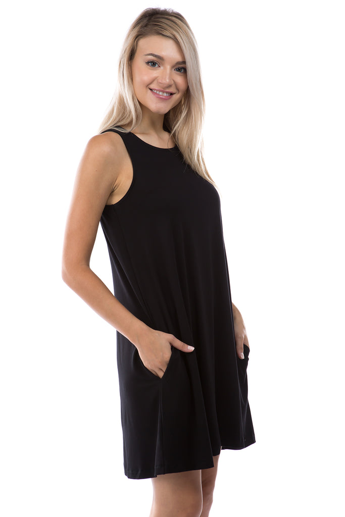 Sleeveless Trapeze Dress BLACK Side APNY
