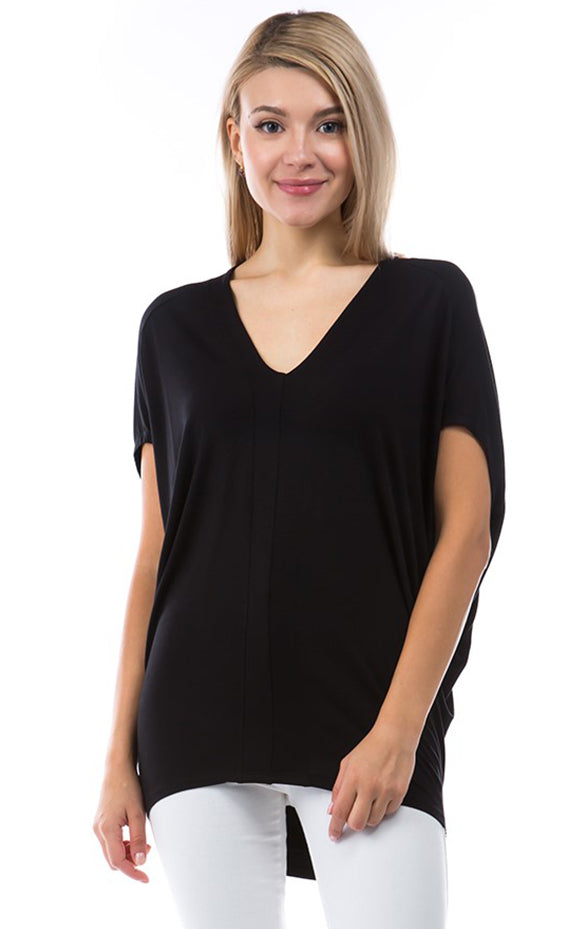Short Sleeve Dolman Tunic BLACK Neck Front APNY
