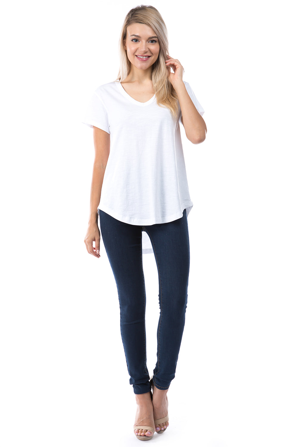 Short Sleeve V-Neck White Full APNY
