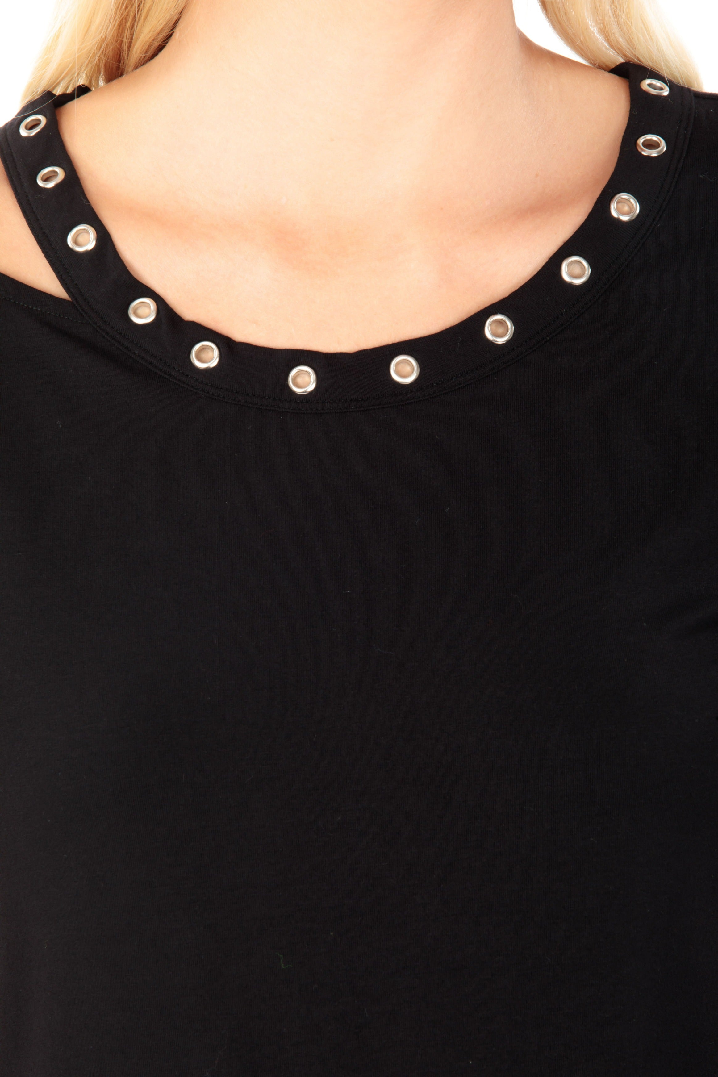Grommet Tee With Shoulder Opening Black Neck APNY