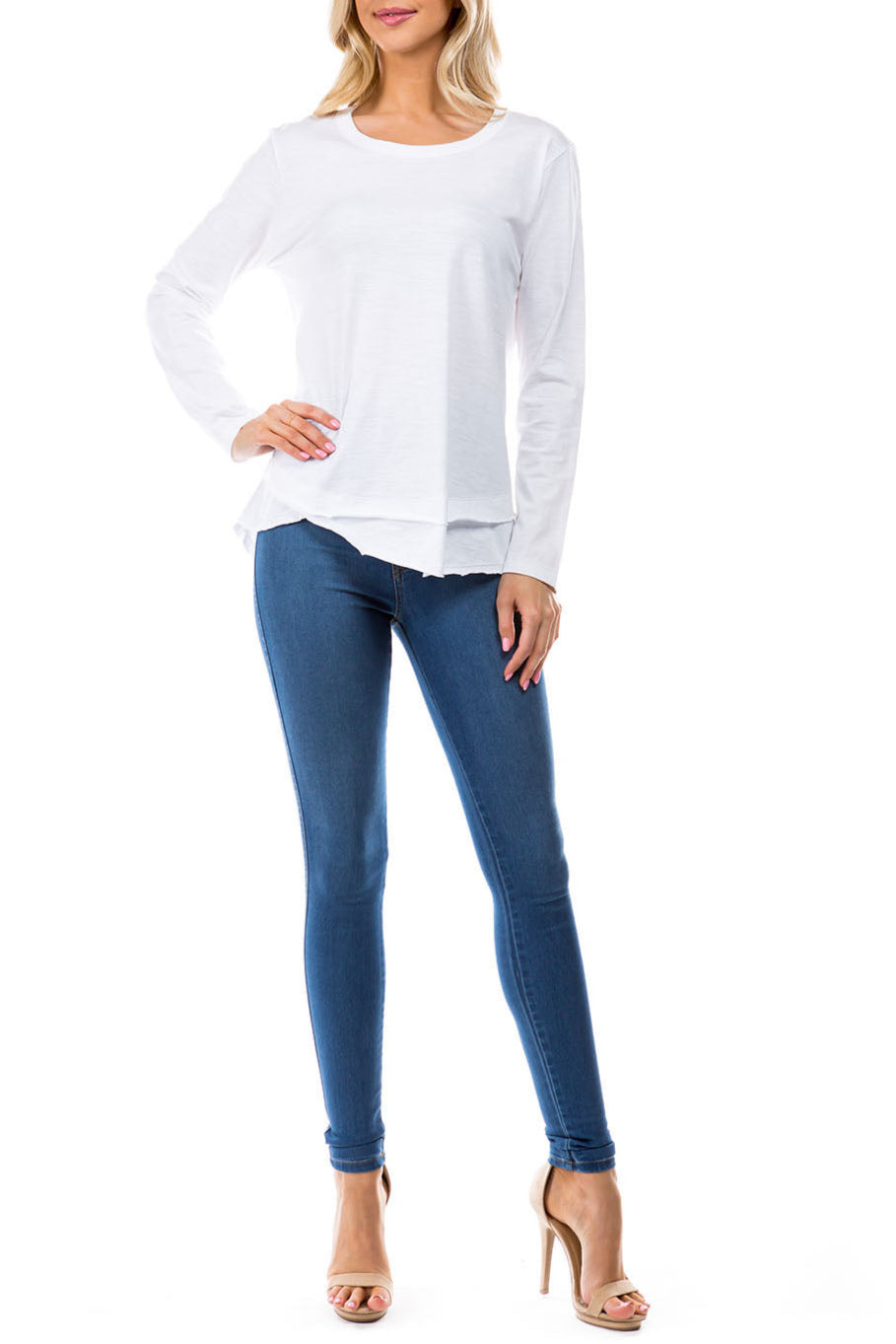 Long Sleeve With Asymmetrical Hem White  Full APNY