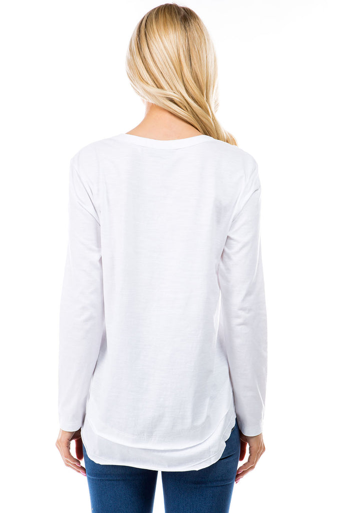 Long Sleeve With Asymmetrical Hem White Back APNY