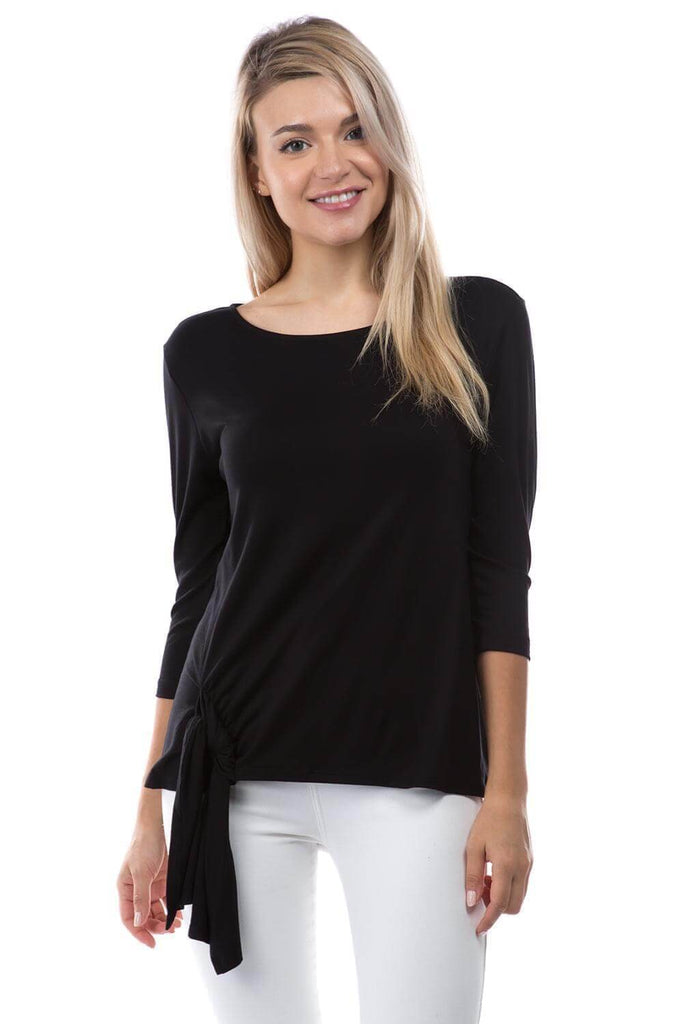 3/4 Sleeve Side Tie Black Front  APNY