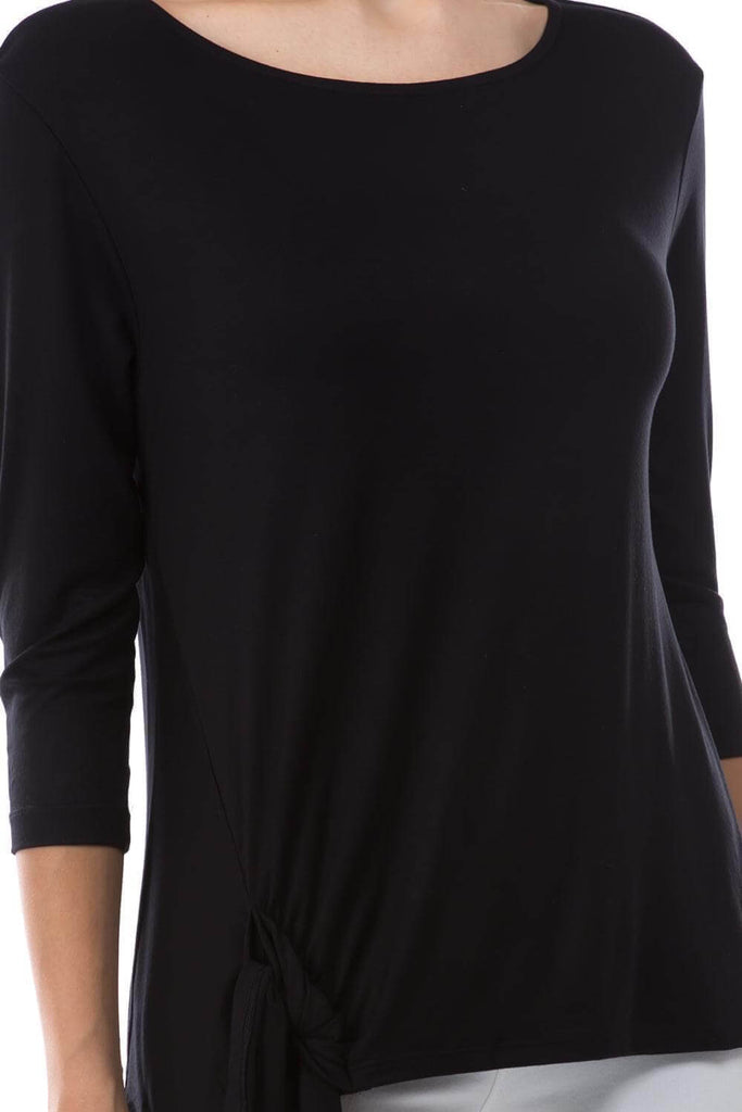 3/4 Sleeve Side Tie Black Neck APNY