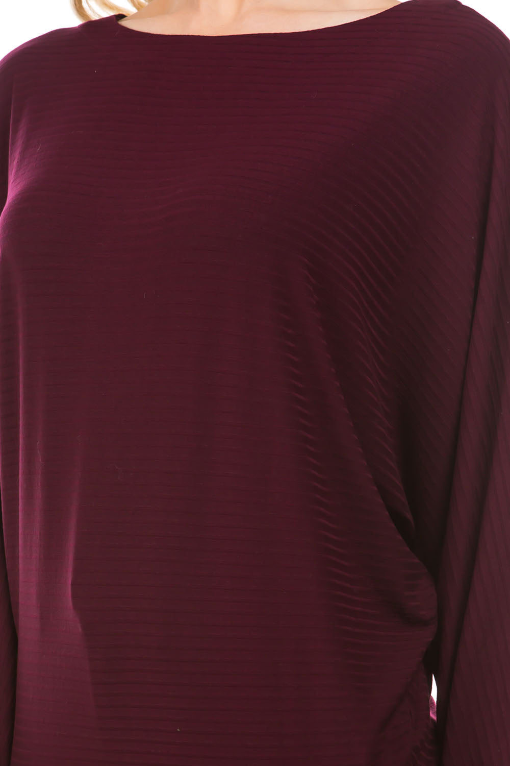 Dolman Long Sleeve Textured Stripe Top Maroon Neck APNY