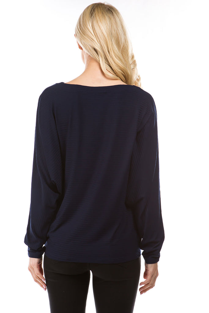 Dolman Long Sleeve Textured Stripe Top Navy Back APNY