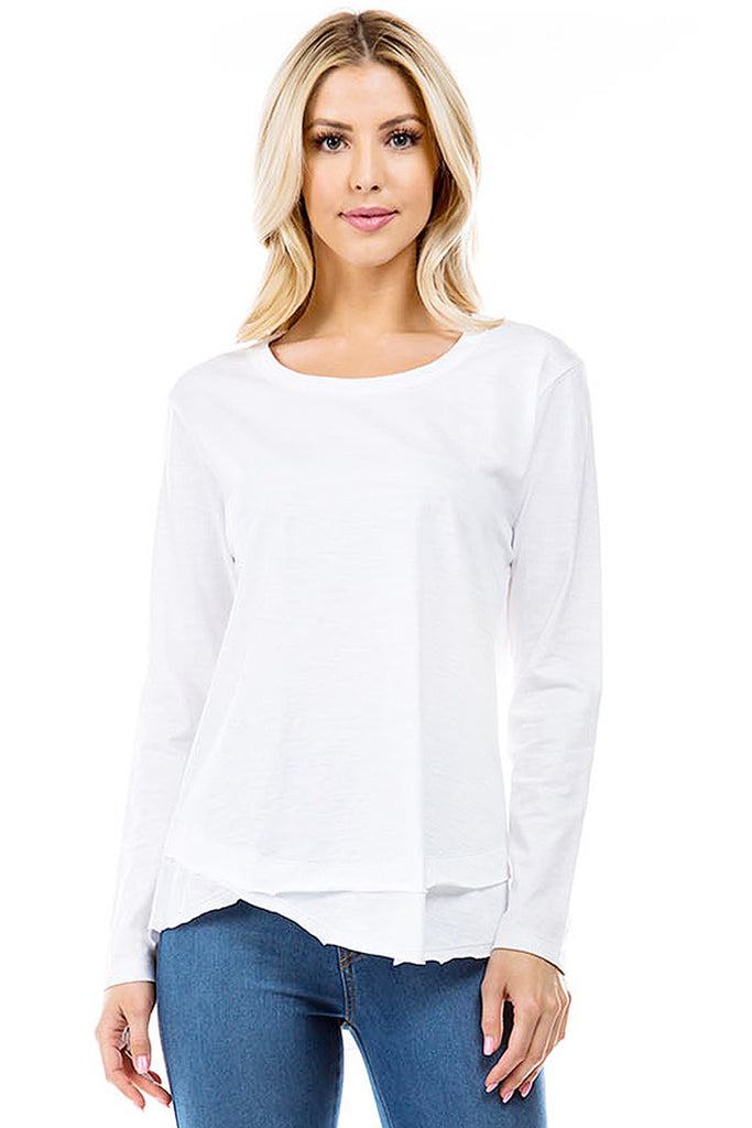 Long Sleeve With Asymmetrical Hem White Front-4 APNY